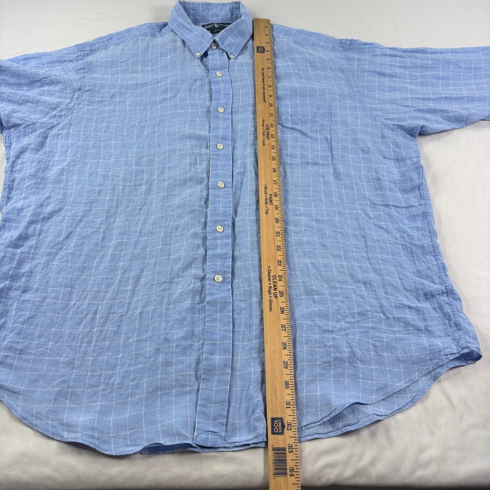 Polo Ralph Lauren Linen Shirt Mens XL Blue Plaid Blake Button Up Preppy Beach - Picture 6 of 9